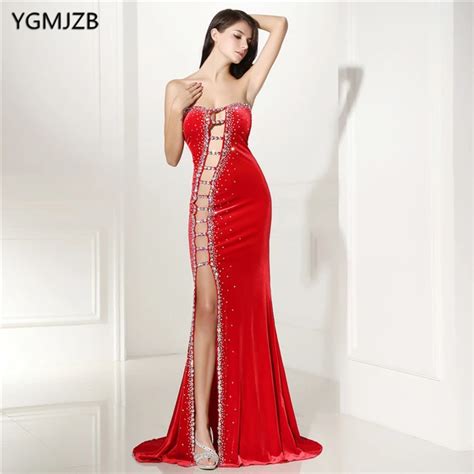 Long Evening Dresses 2018 Mermaid Sexy Cot Out Beaded Sleeveless With