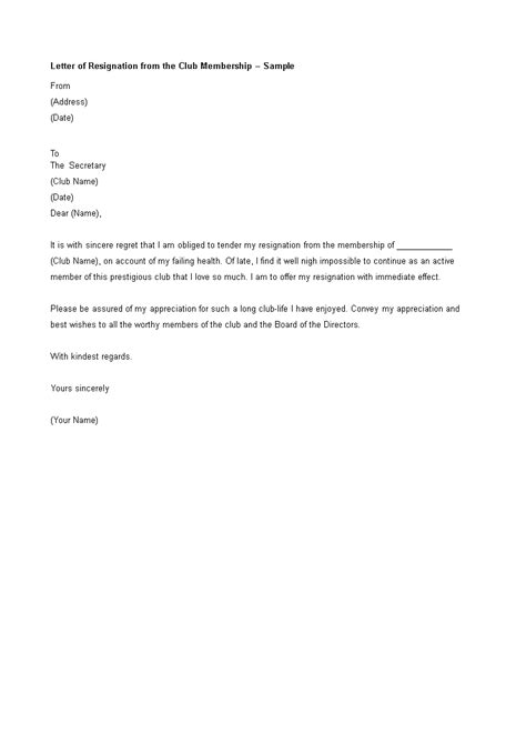 Club Membership Resignation Letter | Templates at allbusinesstemplates.com
