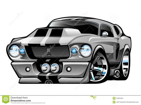 Classic American Muscle Car Cartoon Illustration Stock Vector