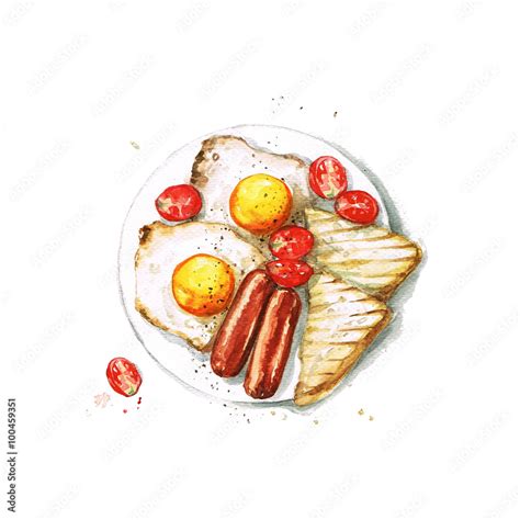 Watercolor Food Painting Breakfast Stock Illustration Adobe Stock