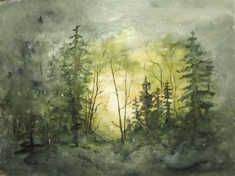 Watercolor Landscape Painting Archival Print Forest Painting Etsy