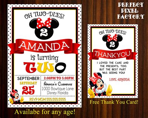 Minnie Mouse invitation, Minnie Invitation, Photo invitation, First Birthday Invitation ...