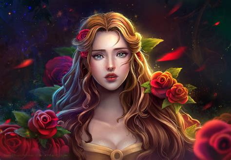 1920x1080px 1080p free download rose girl face roses woman art digital flowers hd