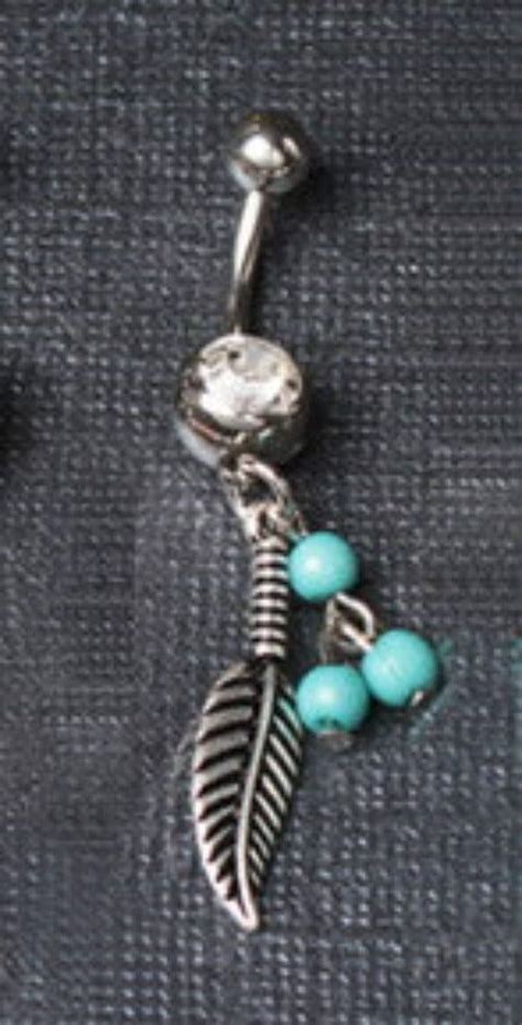 316L Surgical Steel Navel Ring With Feather And Bead Dangle In 2022