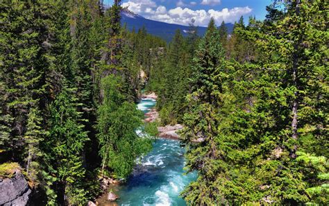 Herunterladen Hintergrundbild Kanada Berge Berg Fluss Sommer