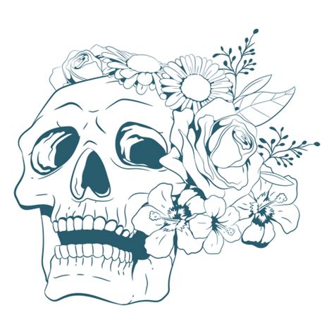 Flowers In Skull Line Art Png And Svg Design For T Shirts