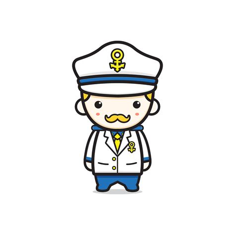 Cute Captain Navy Marine Character Cartoon Icon Illustration 3224539