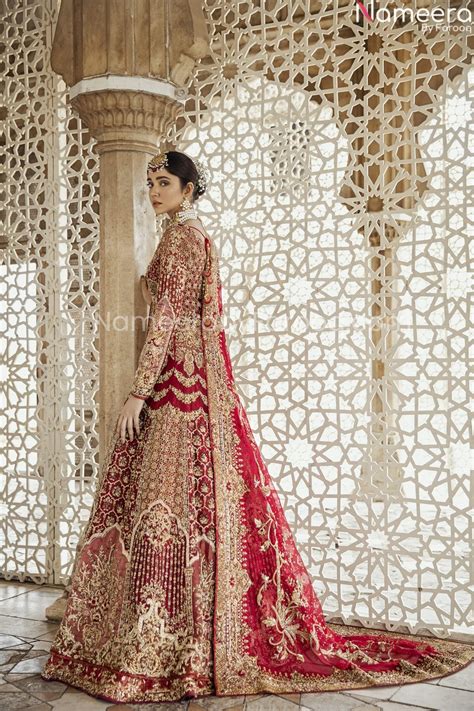 Pakistani Cherry Red Bridal Lehenga Gown Dress Online 2021 Nameera By