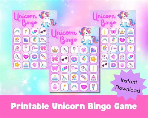 Unicorn Bingo Game Printable Unicorn Bingo Game Unicorn Etsy