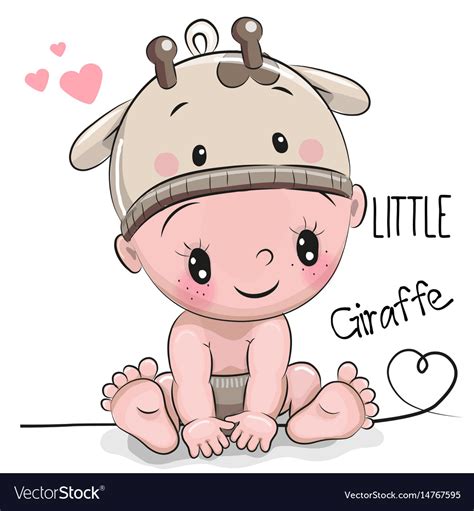 Cute Cartoon Baby Boy In A Giraffe Hat Royalty Free Vector