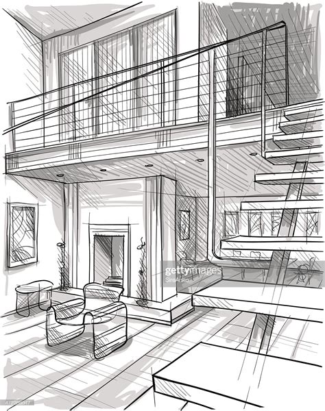 Vector Illustration Of Interior Design In The Style Of Drawing