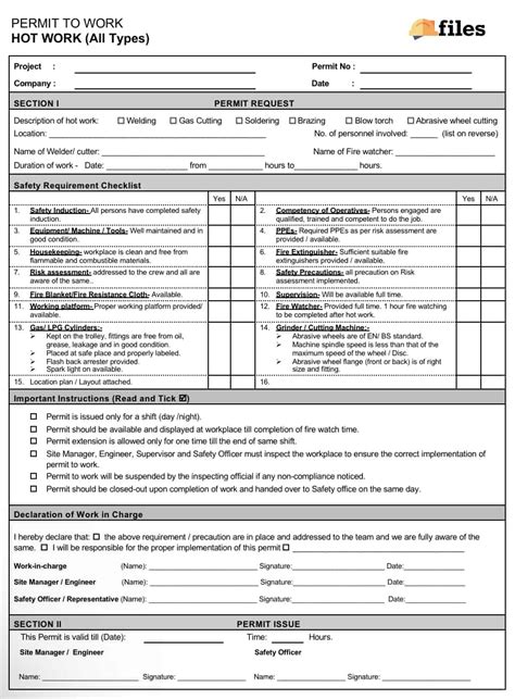 Hot Work Controls And Its Permit To Work Form Eduaspirant Com