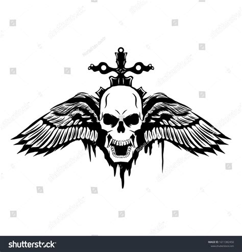 Illustration Skull Angel Wings Tattoo Design Stock Vector Royalty Free 1611382450 Shutterstock