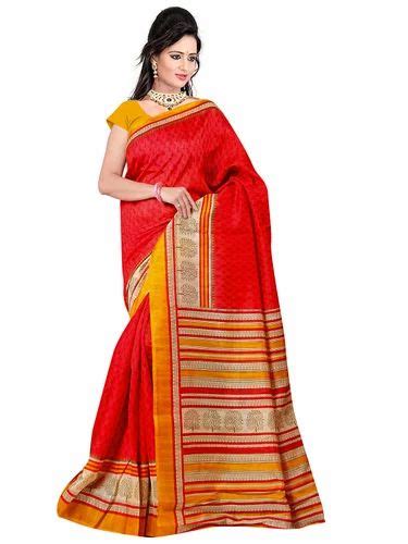 Free Size Bhagalpuri Cotton Silk Red Colour Printed Sarees At Best