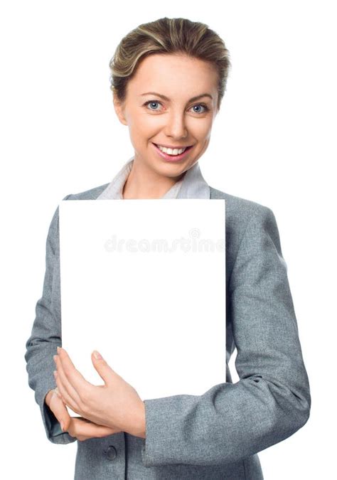 Business Woman Portrait With Blank White Banner Stock Image Image Of