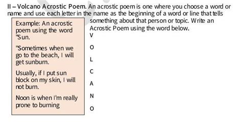 Volcano Acrostic Poem An Acrostic Poem Is One Where You Choose A Word