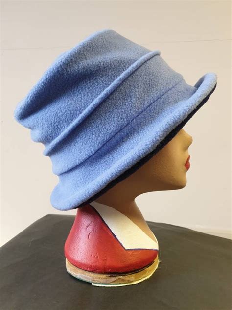 Light Blue And Navy Fleece Hat Polar Fleece Lining Downton Abbey Hat