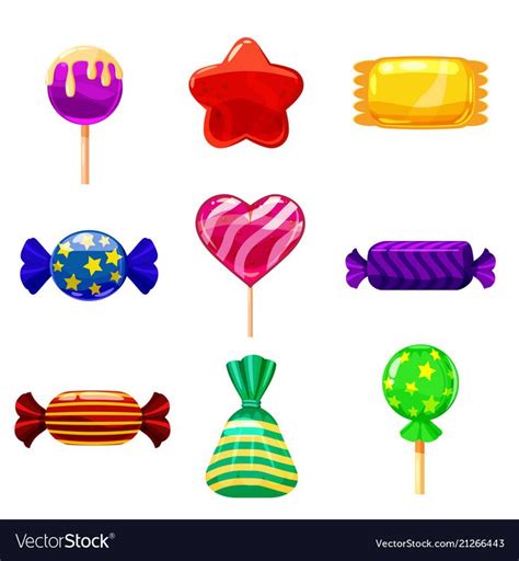 Set Single Cartoon Candies Lollipop Candy Vector Image On Vectorstock