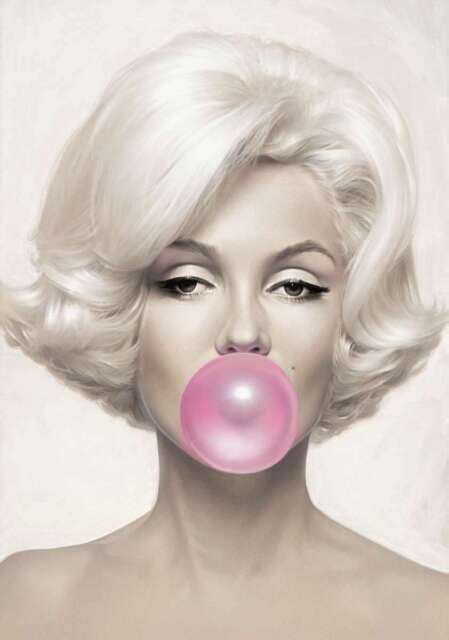 Framed Print Marilyn Monroe Blowing A Big Pink Bubble Gum Bubble