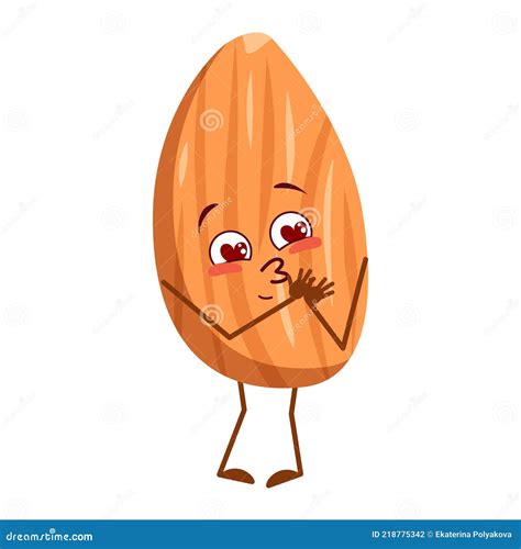 Cute Almond Character Falls In Love With Eyes Hearts Face Arms And Legs The Funny Or Smile