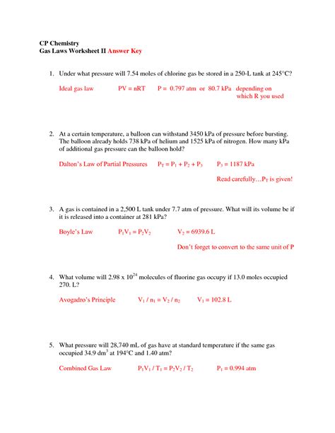 Calculate the amount of gas in the cylinder, in moles. Chemistry Combined Gas Law Worksheet Answers - Nidecmege