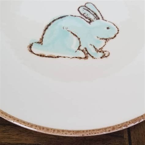 V Ceramic Bunnyrabbit Saladdessert Plates Made In Portugal Etsy