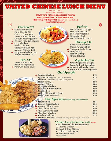 Jasmine garden's kitchen is serving up delicious chinese food in england. United Chinese Restaurant » Lunch Menu