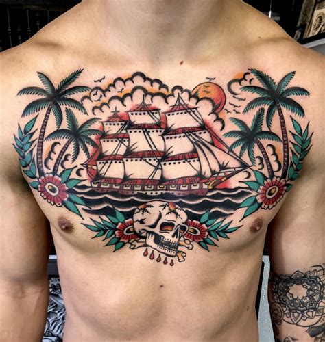 American traditional chest piece done by me in two (2 hour) sittings