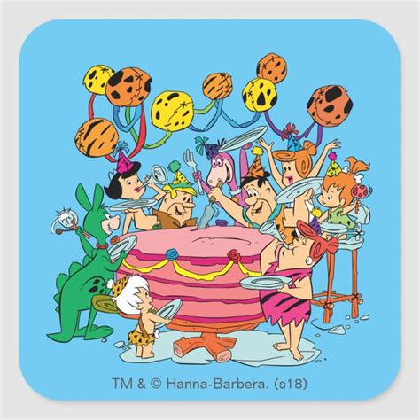 The Flintstones Birthday Party Square Sticker In 2020 Birthday Parties