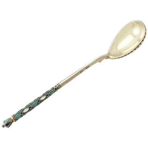 Polychrome Cloisonné Enamel And Russian Silver Gilt Spoon Antique