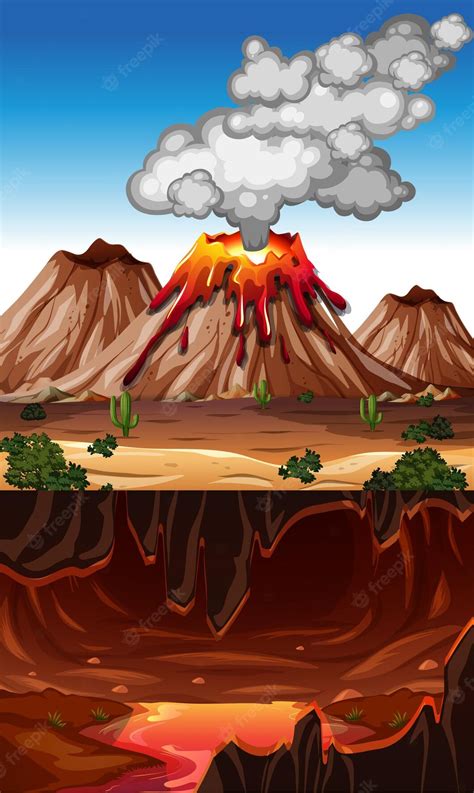 Premium Vector Volcano Eruption In Nature Scene At Daytime With Lava