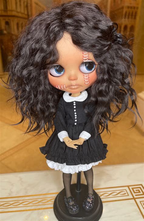 wednesday addams custom blythe doll black hair etsy