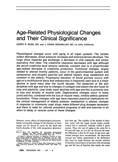 Pdf Age Related Physiological Changes And Their Clinical Significance