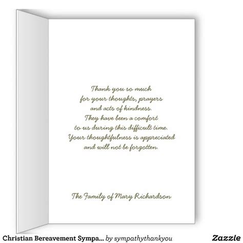 Christian Bereavement Sympathy Thank You Card Words For