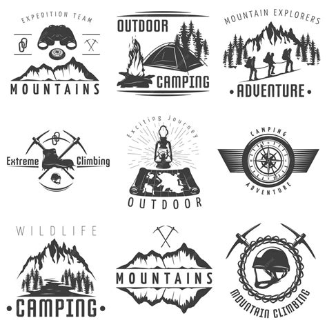 Free Vector Mountains Black White Emblems