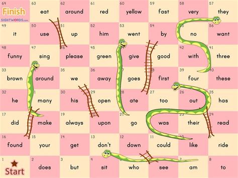 First grade kids start to put words together, both in print and on the computer. Free Printable Snakes and Ladders Sight Word Game ...