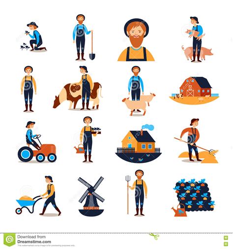 Farmers Flat Icons Collection Stock Vector Illustration Of Farmhouse
