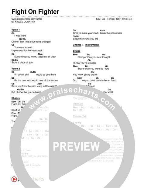 Fight On Fighter Chords PDF For KING COUNTRY PraiseCharts
