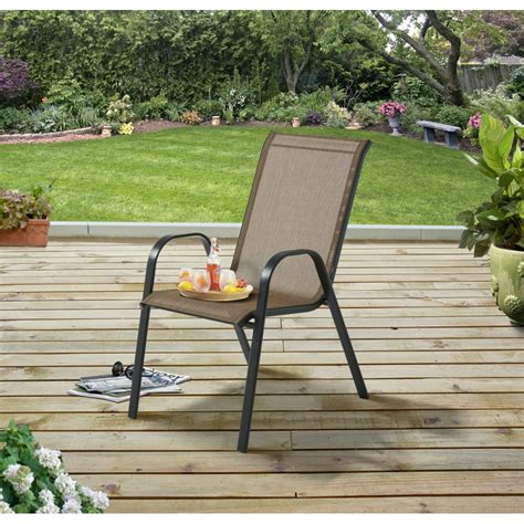 Mainstays Heritage Park Outdoor Patio Stacking Sling Chair Tan