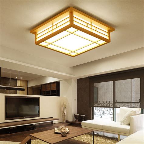 Led Wood Square Tatami Ceiling Light Fixture Chinese Japanese Grid Lamp