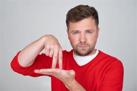 Man Showing Two Fingers On His Palm Gesture Meaning Go By Foot Afoot