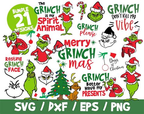 Grinch Svg Bundle Merry Grinchmas Resting Face Cricut T Shirt Vector