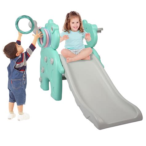 Karmas Product 4 In 1 Kids Slide And Climber Set With Basketball Hoop