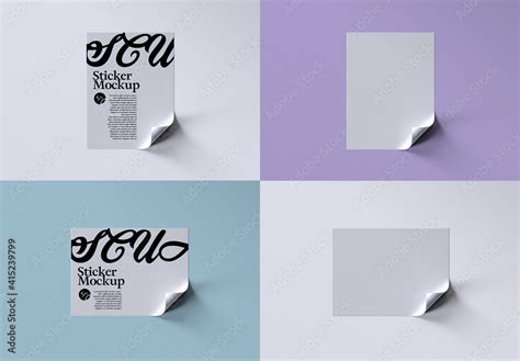 Rectangle Stickers Mockup Layout With Curled Corner Stock Template