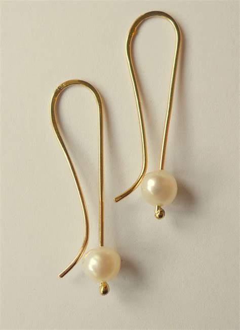 K Gold And Pearl Dangle Earrings Simple And Elegant Minimalist Style
