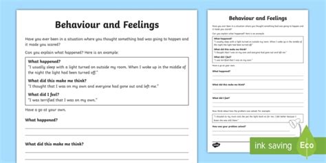 How Our Thoughts Affect Our Behaviours And Feelings Worksheet Worksheet