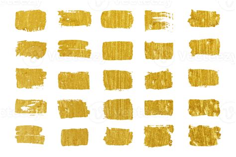 Collection Of Golden Paint Strokes Isolated On Transparent Background
