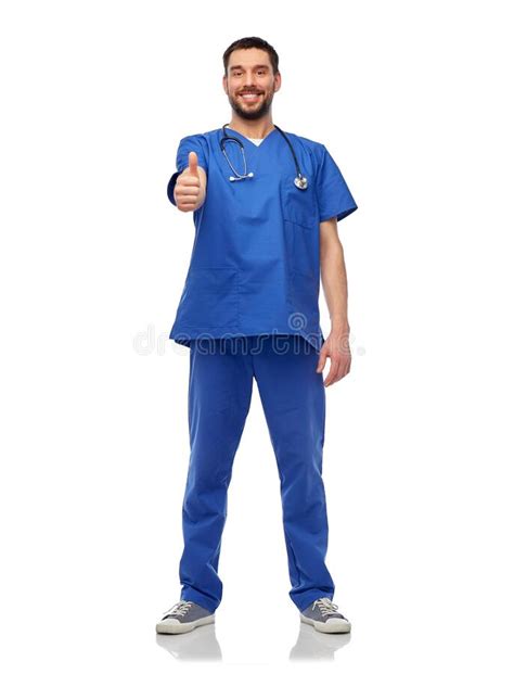 Smiling Doctor Or Male Nurse Showing Thumbs Up Stock Photo Image Of