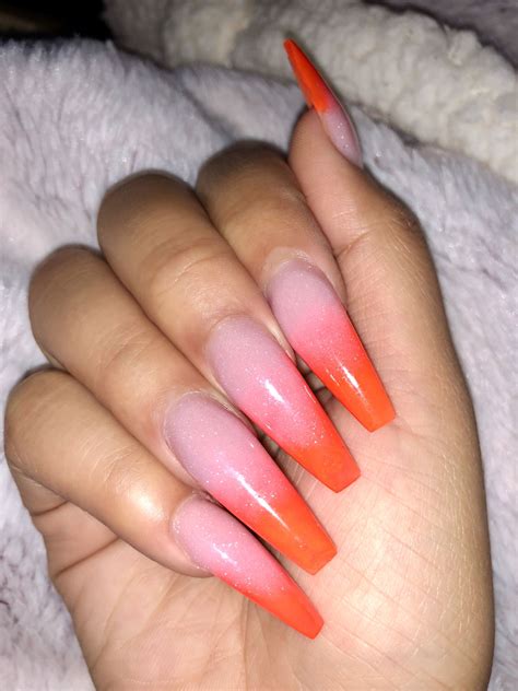 Bright-Orange ombré acrylic nails | Orange acrylic nails, Pink acrylic nails, Blue acrylic nails