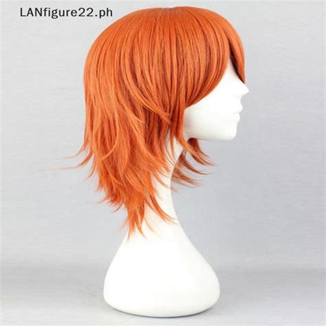 Lanfigure One Piece Nami Cosplay Wig Synthetic Short Wig Orange Haircuts Party Fluffy Female Wig